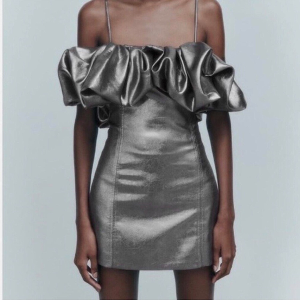 Zara Metallic Ruffle Mini Dress
